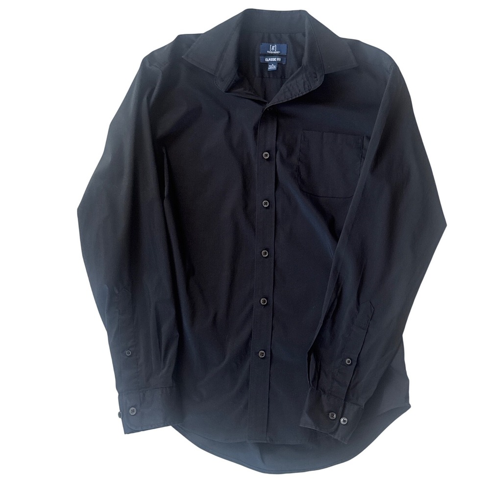 George Button Down Shirt Men Small Black Classic Fit Long Sleeve Pocket